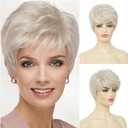 Short White Wigs for Women Pixie Cut Wig with Bangs Synthetic Hair Halloween Daily Party Wig(Silver White)