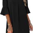 RUMIA Shift Dress for Women V Neck Ruffle Sleeve Loose Summer Office Work Casual Dress (Black, XL)