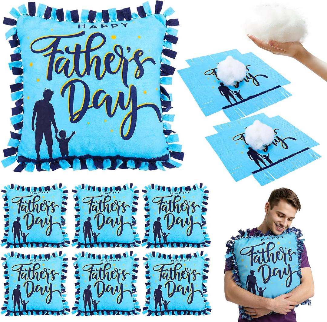 Mindsoft 6 Sets Father's Day DIY Pillow Craft Kits Cute Silhouette Tied Pillows with Happy Father's Day Design, Handmade Gifts for Dad, Craft Activities, Home Decoration & Party Decor Favors