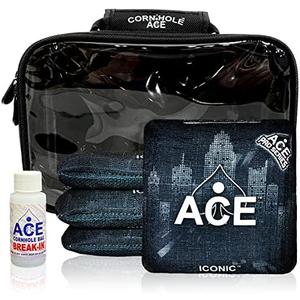 Iconic | ACE Pro Cornhole Bags + PRO Kits | Dual Sided Slick Stick All Weather | Optional Bag Break in and Carrying Case | Set of 4
