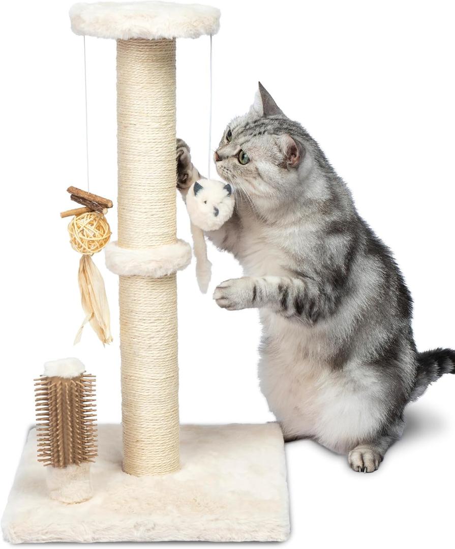 Best Pet Supplies Catify Cat Scratcher, Fun Interactive Scratchers, Posts, Poles, Claw Safe, Furniture Saver Indoor Play Support Natural Cat Behaviors Heavy Duty - Beige (Small (H: 22"))