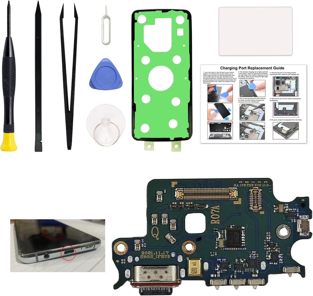 Charging Board Dock Port Replacement Compatible with Galaxy S22 US Version, USB-C Connector Only for S22 SM-S901U, SM-S901U1, SM-S901W, with Instruction Manual, Toolkit