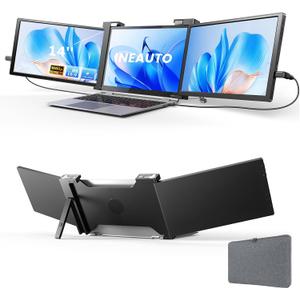 14'' Triple Laptop Screen Extender, 1080P FHD Portable Monitor for 14"-17" Laptop with USB-C/HDMI Port, Plug-Play Monitor Extender for Triple Display for Mac/Windows Remote Work & Multitasking