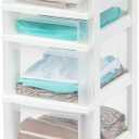 IRIS USA Plastic Drawer Storage Organizer Rolling Cart, with Wheels Casters, 7-Drawers, for Classroom Art Craft Supplies Dresser Closet Bathroom Dorm Bedroom Laundry Room, White/Clear
