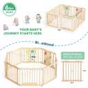 Foldable Wooden Playpen - Adjustable Wood Baby Play Yard with Child-Proof Lock, Indoor Large Safety Fence for Babies and Toddlers - Easy Assembly, 55 x 55 x 24 inches, Dino Land, Natural