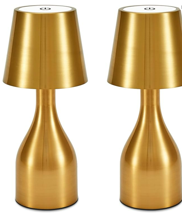 2 Pack Cordless Table Lamps Rechargeable,LED Battery Operated Table Lamp,3 Color Stepless Dimming Up 5500mAh Rechargeable Table Lamp for Home Indoor Outdoor Restaurant Bar (Gold)
