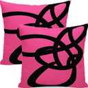 Black and Hot Pink Pillow Covers 18x18 Set of 2 Geometric Abstract Modern Art Line Throw Pillow Covers Modern Minimalist Decorative Square Linen Cushion Case Boho Decor for Couch Sofa Outdoor