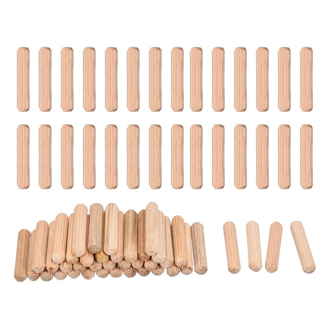 uxcell 120 Pcs Wooden Dowel Pins 5x25mm(0.2x0.98) Fluted Beveled Ends Wood Dowel Pegs Dried Hardwood for Woodworking Furniture Shelf