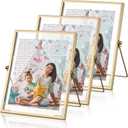 Amyhill 3 Set Gold Floating Picture Frame 6x8 Inch for Picture Sizes 2x3, 3.5x5, 4x6, 5x7, Vertical Tabletop Display Metal Floating Frame Classy Gift for Wedding Birthday Christmas Home Office Decor