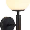 KCO Lighting Black Mid Century Modern Wall Sconce Vintage White Milk Glass Wall Sconce Globe Wall Light Bathroom Wall Light Fixture Bedroom Wall Lighting