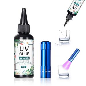 UV Resin Kit with Light - 50g UV Glue & Resin Glue for Jewelry Repair, Plastic Welding,Windshield Repair - Fast Curing in Seconds, Portable Design for Crafts, Glass, DIY Decor