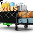 Extra Large Foldable Wagons Extended Clearance, 250L Collapsible Wagon with Tailgate, 49L Folding Wagons with Brakes, Grocery Wagon, Utility Cart for Sports, Shopping, and Camping, Black