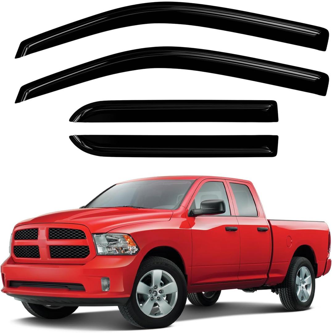 Side Window Wind Deflectors Compatible with 2009-2018 Ram 1500 Crew Cab Auto Window Rain Guards