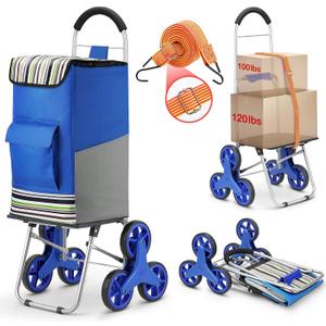 Shopping Cart, Super Loading Stair Climber 220 lbs Capacity, Grocery Foldable Trolley with Extra Large Shopping Bag Laundry Utility Cart with Adjustable Bungee Cord, blue
