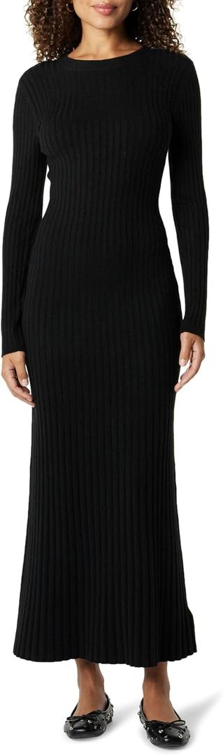 The Drop Women's Ashlyn Ribbed Sweater Maxi Dress (Large, Black)