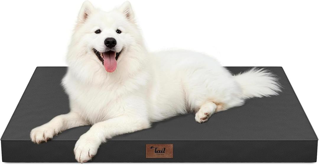 Outdoor Large Washable Dog Bed, Orthopedic Egg Crate Foam Dog Crate Mat for Large Dogs with Removable Oxford Cooling Cover, Black (41.0"L x 27.0"W x 3.5"Th)