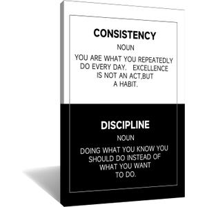 Consistency Discipline Motivational Canvas Wall Art 24x36 Inch, Black White Inspirational Positive Saying Quote Poster Print for Living Room Classroom Office Decor, Framed Ready To Hang