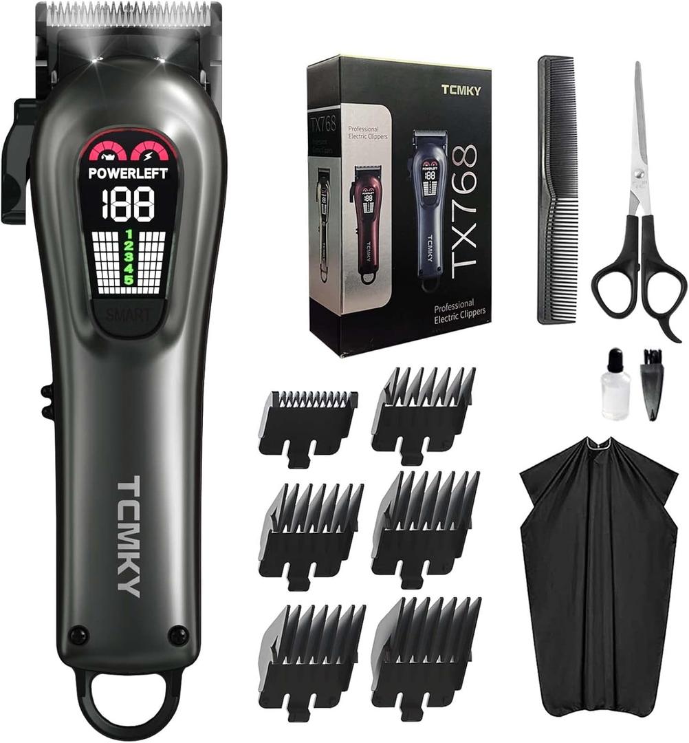 Hair Clippers for Men Professional Hair Trimmer for Men, Cordless & Corded Barber Clippers for Hair Cutting & Grooming.Rechargeable Hair Trimmer Kit for Household (Silvery)