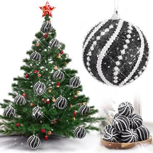 Leitee 12 Pcs 3.15" Glitter Christmas Balls Ornaments Sequin Shatterproof Foam Christmas Tree Decorations Glitter Hanging Pearl Balls for Xmas New Year Wedding Party Decorations(Black Color)