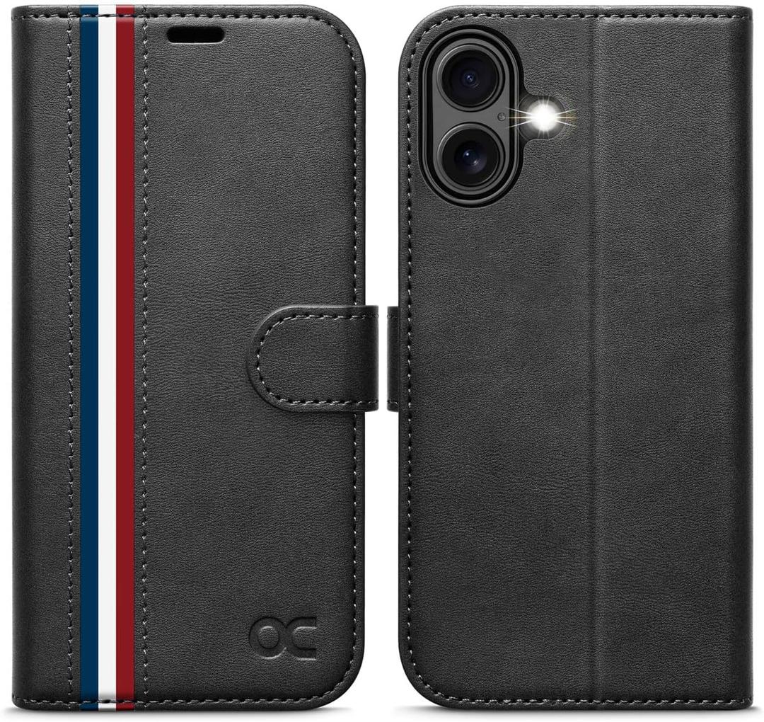 OCASE Compatible with iPhone 16 Plus Wallet Case, PU Leather Flip Folio Case with Card Holders RFID Blocking Kickstand [Shockproof TPU Inner Shell] Phone Cover 6.7 Inch 2024, Spliced Gray