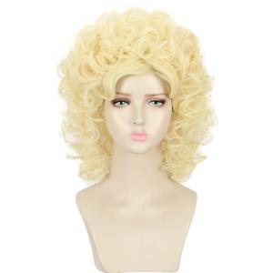 yuehong Long Curly Blonde Women 70s 80s Wig Singer Cosplay Costume Hair Heat Resistant Synthetic Fibers Fluffy Durable Breathable Wig