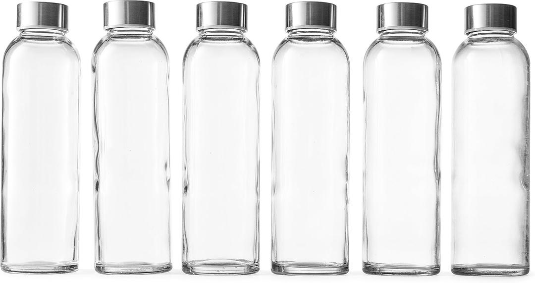 Glass bottles with lids 18oz glass water bottles, reusable juice jar with lids for storing juices, reusable water bottle durable & eco friendly set of 7