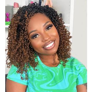 Aksice 10 Inch Yanky Twist Crochet Hair Pre-looped 8 Packs Ombre Brown Spring Twists Hair Senegalese Twist Crochet Hair with Curly Ends Synthetic Crochet Braids (1B/30#)