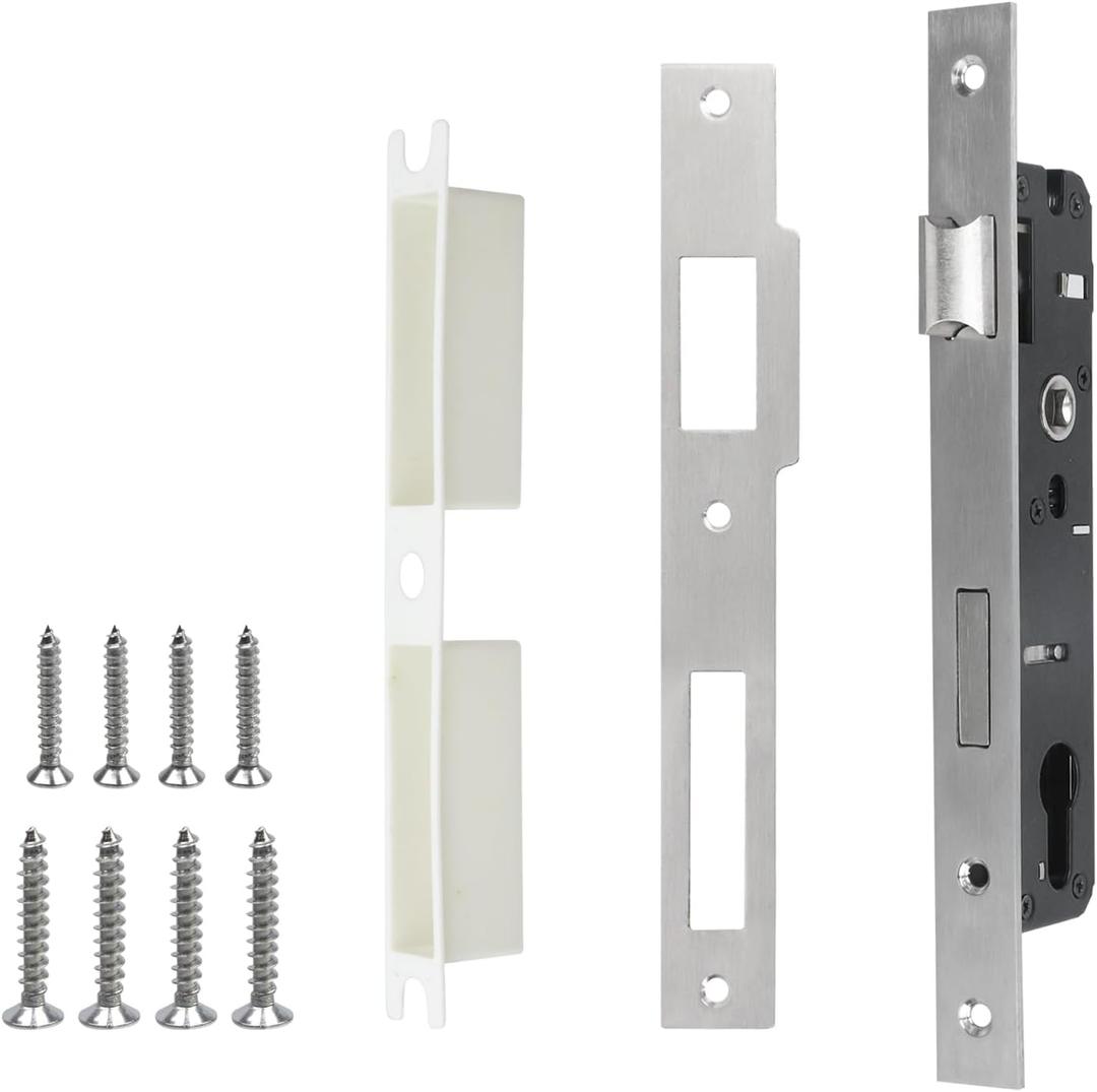 2 Piont Mortise Lock Body Fit Pella Storm Door Aluminum Alloy Storm Door Replacement Handle Set Part with Screws, 1PCS(Silver)