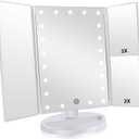 Trifold Makeup Mirror Vanity Mirror with Lights, 1X 2X 3X Magnification, Touch Control, Adjustable Rotation, Dual Power Supply, Portable Travel Cosmetic Mirror, Birthday Gifts for Women, Teengirls (White)