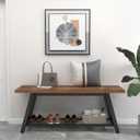 Oastreeful Storage Bench Industrial Rustic Wooden and Metal Entryway Shoe Boots Storage Rack Long Bench Seat for Hallway Bedroom Retro Brown Farmhouse Style
