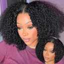 Afro Kinky Curly V Part Wig Human Hair Brazilian Virgin Glueless Wig Human Hair for Black Women Upgrade U Part Wigs Kinky Curly Wigs No Leave Out 200% Density Natural Color 14 Inch