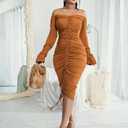 dress for women Off Shoulder Drawstring Front Bodycon Dress
 Size L