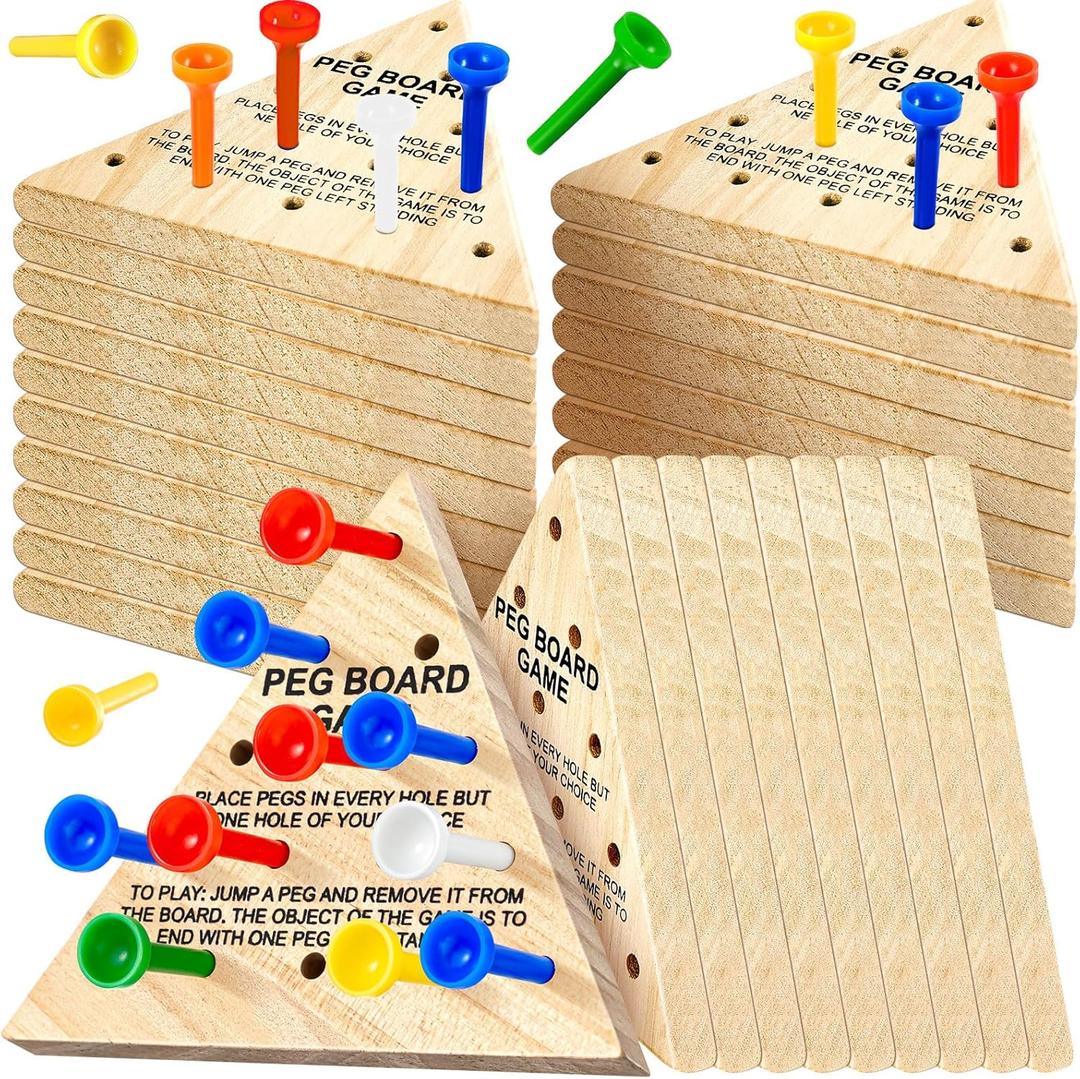 Skylety 12 Pack Triangle Peg Games Wooden Board Table Game for Family Boys Girls Adults, Learning Toys Travel Peg Jump Toys Triangle Puzzle Brain Teaser Christmas Gifts (Multicolor)