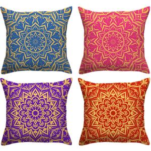 Indian Colorful Throw Pillow Covers 18x18 Set of 4 Diwali Pillow Case Diwali Decor Indian Diwali Holi Decorations and Supplies for Home