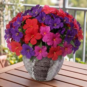 Suncalla 66 Heads Artificial Flowers for Outdoors Decoration, UV Resistant Silk Faux Azalea Flower Bouquet Plastic Plants for Summer Garden Porch Window Box Table Vase Home(Red,Rose Red, Purple)