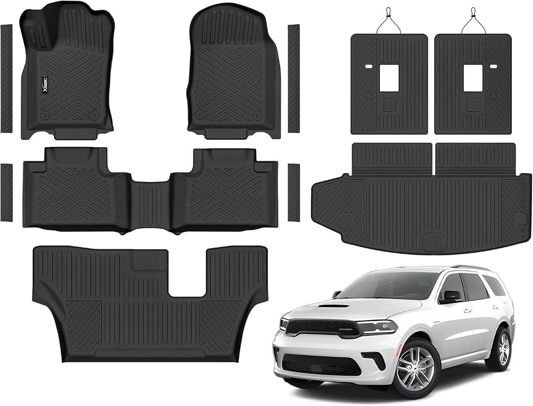 Floor Mats & Trunk Mat for 2026 2016-2025 Dodge Durango 7 Seats with 3rd Row Backrest Mat All Weather TPE Protection 3 Rows Car Floor Liners Full Set with Cargo Liners