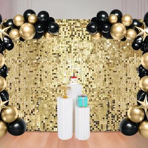 8 FT x 6 FT Light Gold Shimmer Wall Backdrop for Birthday Decorations, 48Pcs Dynamic Square Sequin Panels for Engagement Wedding Disco Prom Baby Shower Graduation Party Decor Supplies