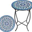 Metal Round Side Table, Weather Resistant Patio Accent Table for Indoor Outdoor Use, Plant Stand for Flower Pots Vase Home Decor, Easy Assemble