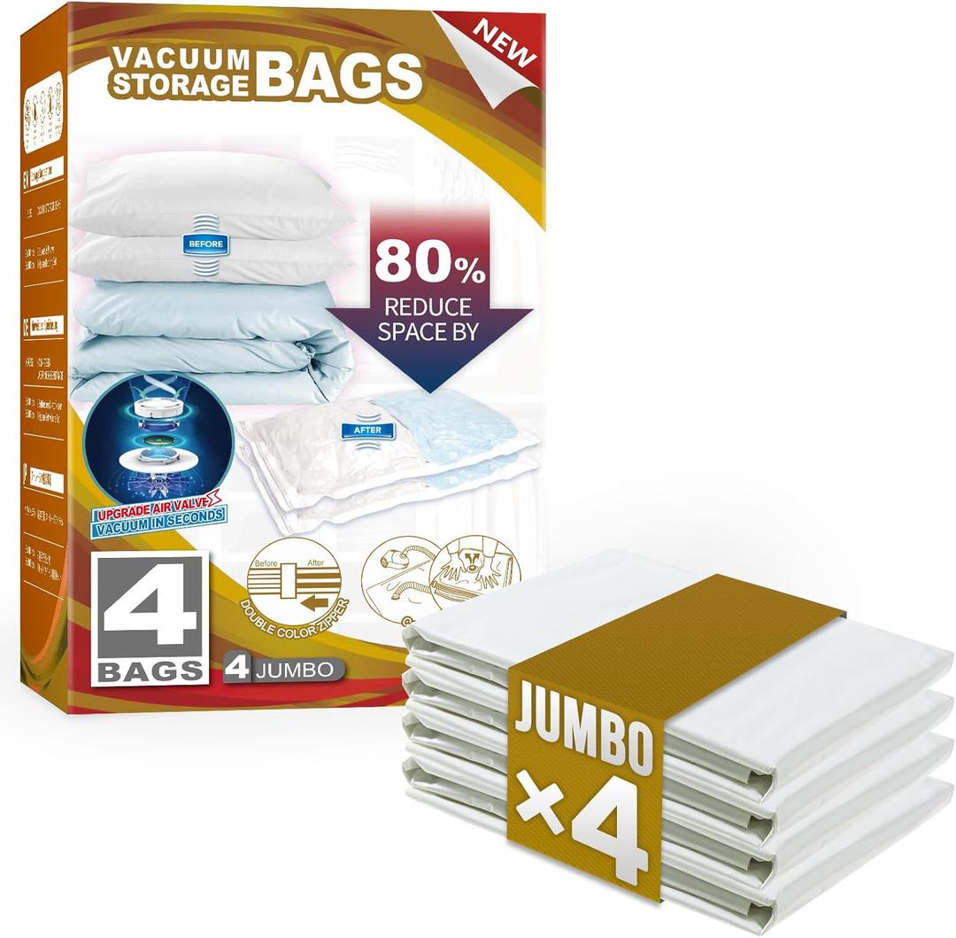 TAILI 4 Pack Vacuum Storage Bags, Jumbo Vacuum Seal Bags for Clothing (40x31 Inch), Space Saver for Bulky Bedding, Comforters, Blankets, Pillows, Large Closet Organization and Storage (Cream)