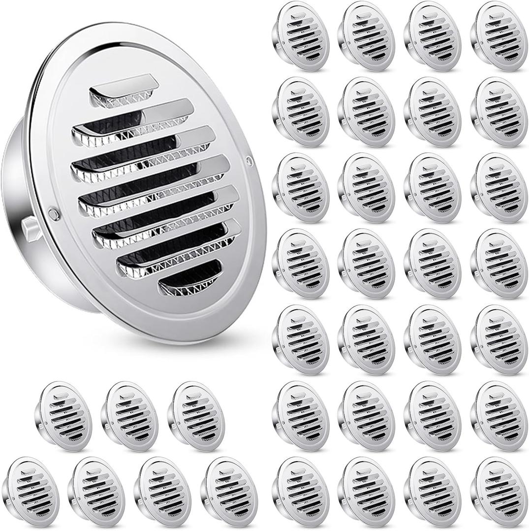 Zonon 36 Pcs Stainless Steel Soffit Vents 4 Inch Round Dryer Vent Cover with Mesh Screen for Home Outdoor Bathroom Wall Ceiling Outside Exterior Exhaust (Silver)