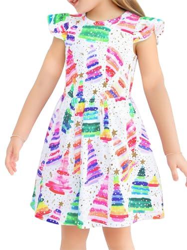 tagyum Girl Christmas Dress A Line Casual Dresses Toddler Santa Xmas Tree Candy Cane Dress Kids Knee Length Dresses White, 110