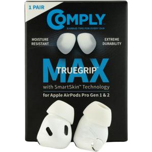 Comply TrueGrip MAX | Premium Memory Foam Replacement Earbud Tips for Apple AirPods Pro 1 & 2 | Long Lasting Comfort, Extreme Durability, Secure Fit, Superior Noise Isolation| White (Large) (1 Pair)
