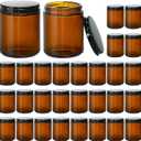 KEYWING 8 oz Candle Jars with Lids, 30 Pack Amber Glass Jars with Black Metal Lids, Round Candle Containers, Empty Jar for Making Candles, Powder, Liquid, Cream