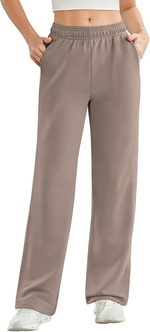 PINSPARK Women's High Waisted Straight Leg Sweatpant Comfy Interior Drawstring Workout Sweat Pants Pocket Fall Casual Pant (M)