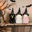 Halloween Decorations Indoor, Set of 3 Ceramic Halloween Ghosts with Witch Hats, Cute Spooky Lighted Decor Ghost Figurines Witch Hat Scary Pumpkin Bats Boo for Home Mantel Shelf Table Decor