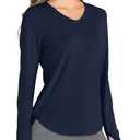 Hiverlay Long Sleeve Workout Shirts for Women V Neck UPF 50+ Athletic Shirts with Thumbhole Running Loose Active T-Shirts Navy Blue XXL (Blue, XXL)