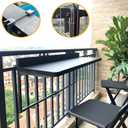 Balcony Bar Table Hanging for Railings, Outdoor Adjustable Height Folding Deck Rail Table for Patio, Garden, Renter-Friendly Space Saving, Aluminum Weatherproof Fits Round/Square Rails, Black