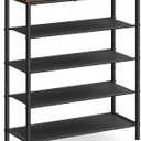 VASAGLE Shoe Rack, 5-Tier Shoe Storage Organizer for Entryway and Closet, Holds 12-16 Pairs of Shoes, 4 Fabric Shelves, Steel Frame, Industrial, Rustic Brown and Black ULBS036B01
