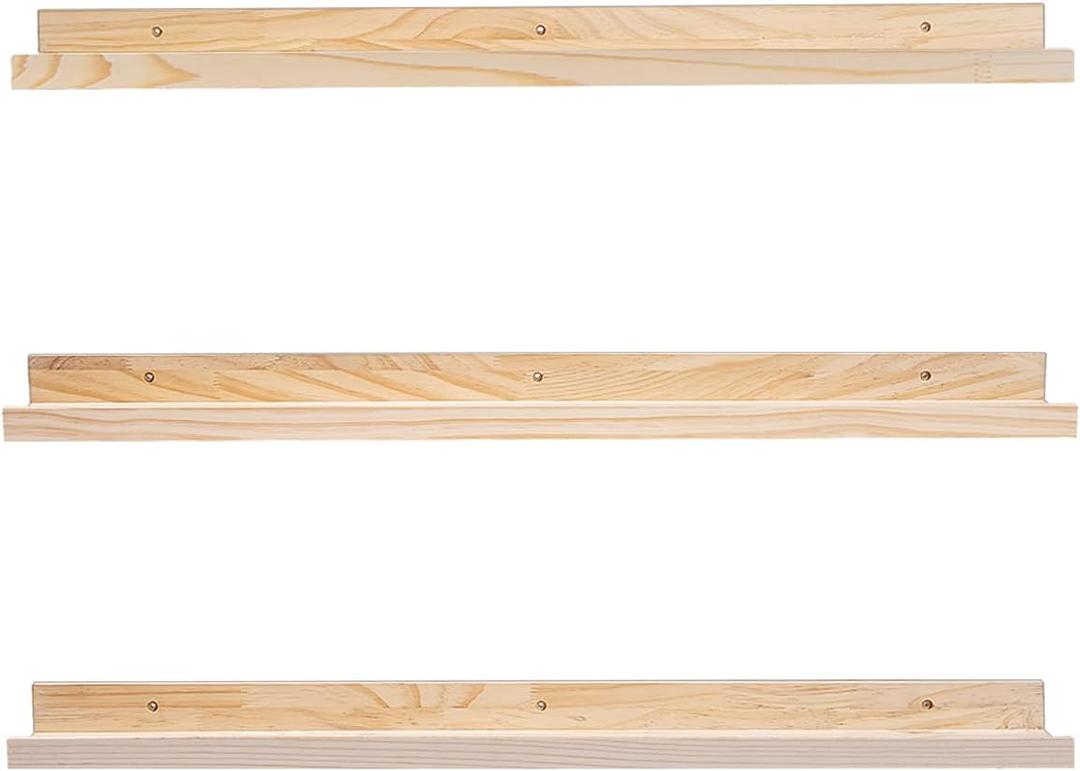 MBYD 36 Inch Floating Shelves Natural Wood, Wall Mount Picture Ledge Wooden Wall Shelf Nursery Bookshelf for Bedroom, Living Room, Office, Kitchen, Set of 3 Same Dimensions