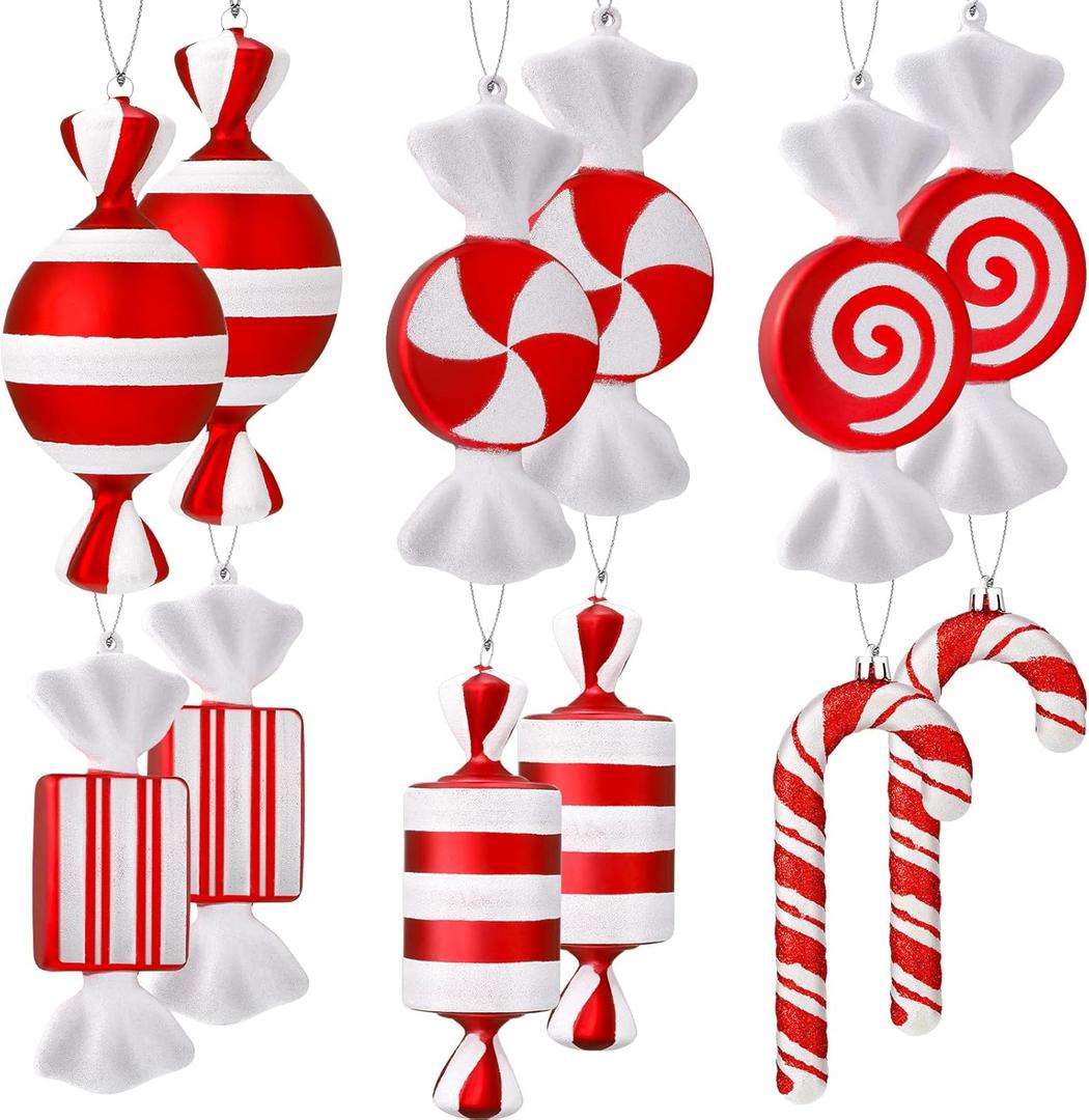 Sotiff Christmas Candy Ornaments Red White Hanging Candy Cane Ornaments Peppermint Christmas Tree Decoration DIY Xmas Lollipop Plastic Ornament for Holiday Xmas Tree Wedding Party Decor (12 Pcs)